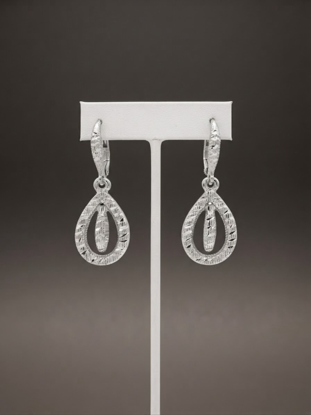 Givenchy Silver-Tone Textured Teardrop Leverback Drop Earrings Designer Jewelry